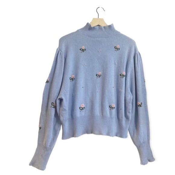 NWT Something Navy Embroidered Mock Neck Sweater, Blue, Size L - Picture 4 of 15